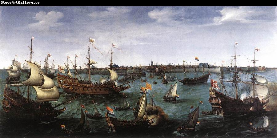 VROOM, Hendrick Cornelisz. The Arrival at Vlissingen of the Elector Palatinate Frederick V wr